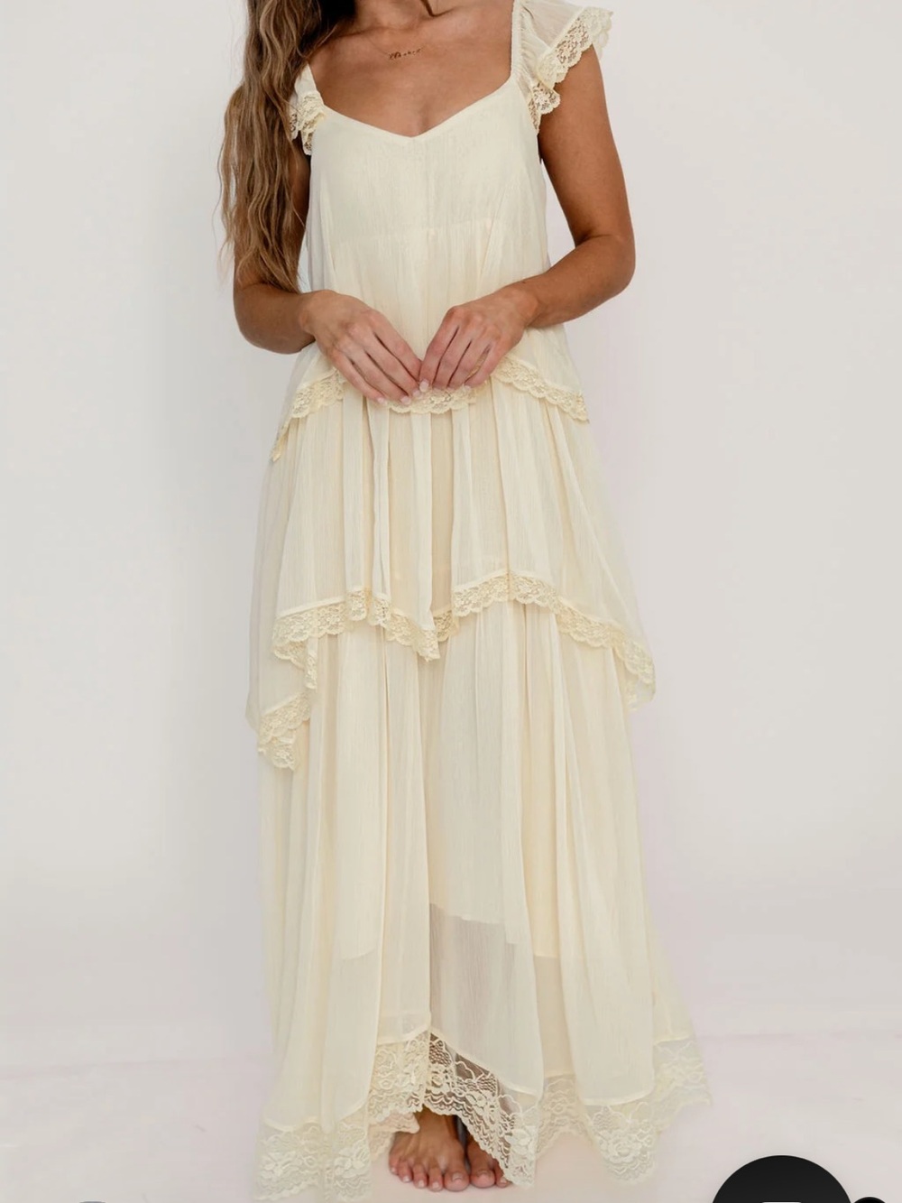 Worth collection Boho Cream Lace-Trim Tiered Maxi Dress